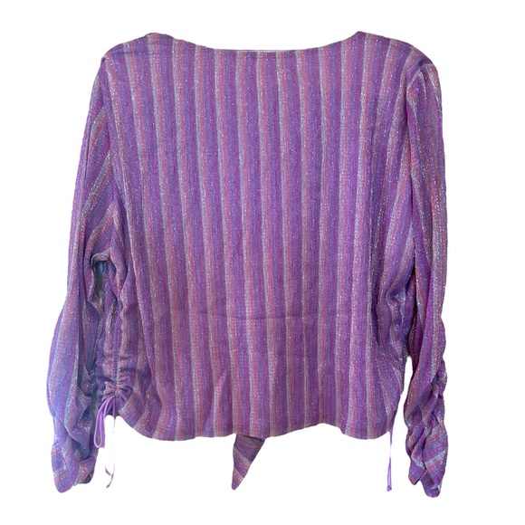 For Love and Lemons Plus Size Disco Chrome Stripe Wrap Top - Picture 2 of 5